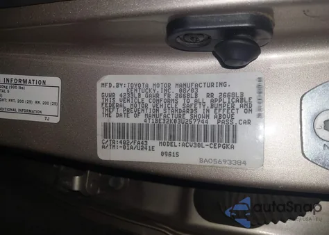 2003 Toyota Camry Xle from USA, damaged, VIN 4T1BE32K03U257744